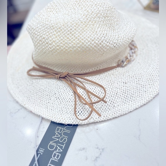 New INC Tortoiseshell-Links Open-Weave Panama Hat white - Picture 4 of 8
